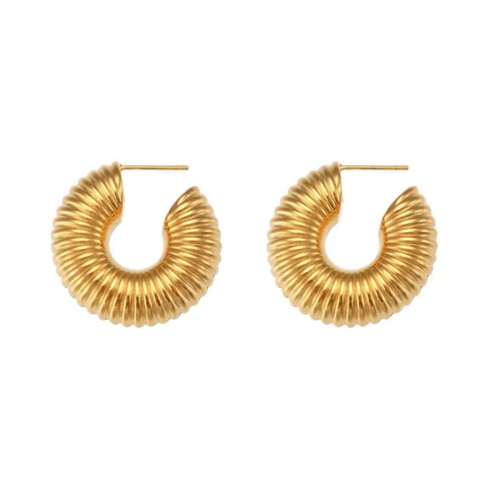 NEW 18K GOLD CHUNKY HOOP EARRINGS - Picture 5 of 6